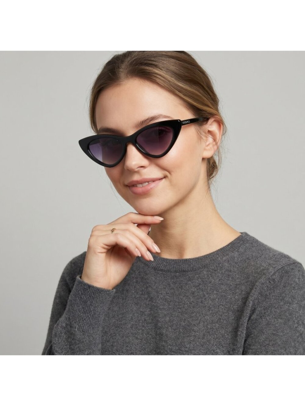 Frye & Co. Women's Plastic Cat Eye Sunglasses with Black Frame & Smoke Lenses